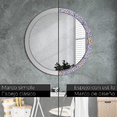 Miroir rond cadre imprimé Composition orientale colorée