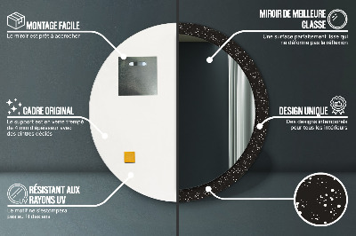 Miroir rond cadre avec impression Points chaotiques