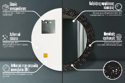 Miroir rond cadre avec impression Points chaotiques