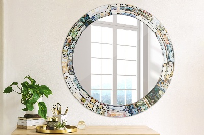 Miroir rond cadre imprimé Vitrail abstrait