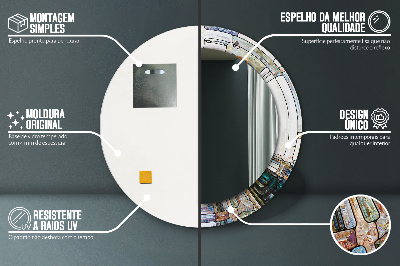 Miroir rond cadre imprimé Vitrail abstrait