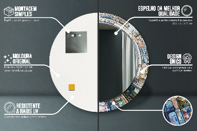 Miroir rond cadre imprimé Vitrail abstrait