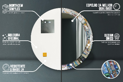 Miroir rond cadre imprimé Vitrail abstrait