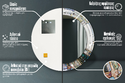 Miroir rond cadre imprimé Vitrail abstrait