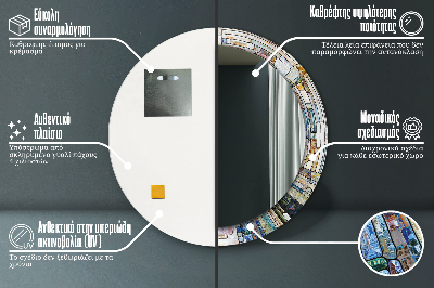 Miroir rond cadre imprimé Vitrail abstrait