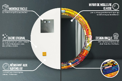 Miroir rond cadre imprimé Vitrail coloré