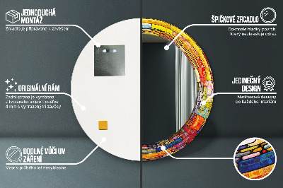 Miroir rond cadre imprimé Vitrail coloré