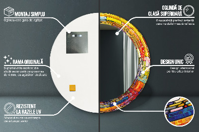 Miroir rond cadre imprimé Vitrail coloré