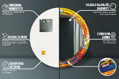 Miroir rond cadre imprimé Vitrail coloré