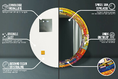 Miroir rond cadre imprimé Vitrail coloré