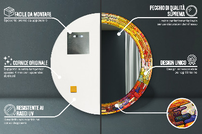 Miroir rond cadre imprimé Vitrail coloré