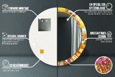 Miroir rond cadre imprimé Vitrail coloré