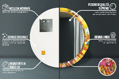 Miroir rond cadre imprimé Vitrail coloré