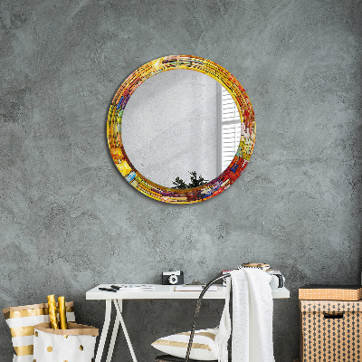 Miroir rond cadre imprimé Vitrail coloré