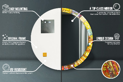 Miroir rond cadre imprimé Vitrail coloré