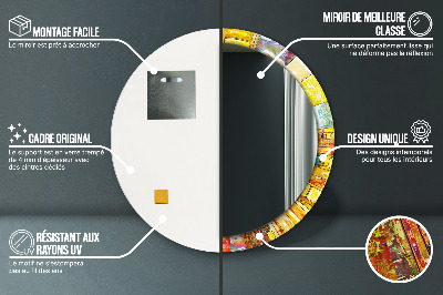 Miroir rond cadre imprimé Vitrail coloré