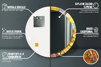 Miroir rond cadre imprimé Vitrail coloré