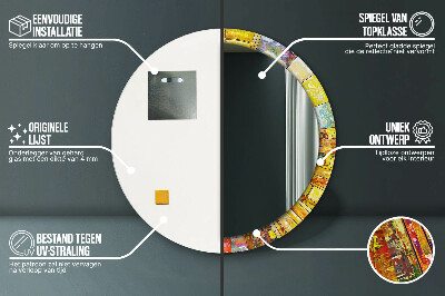 Miroir rond cadre imprimé Vitrail coloré