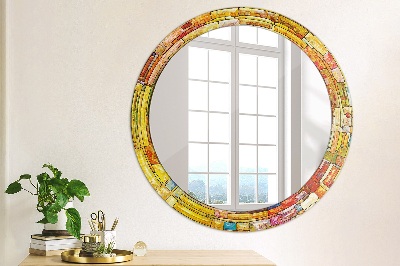 Miroir rond cadre imprimé Vitrail coloré