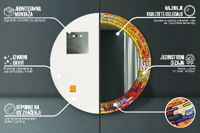 Miroir rond cadre imprimé Vitrail coloré