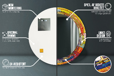 Miroir rond cadre imprimé Vitrail coloré