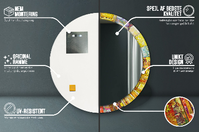 Miroir rond cadre imprimé Vitrail coloré