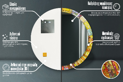 Miroir rond cadre imprimé Vitrail coloré