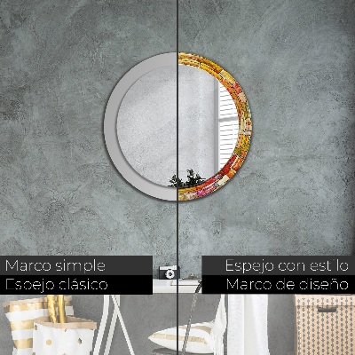 Miroir rond cadre imprimé Vitrail coloré