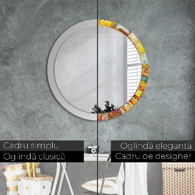 Miroir rond cadre imprimé Vitrail coloré