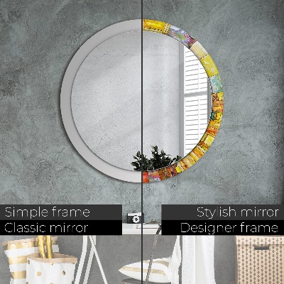 Miroir rond cadre imprimé Vitrail coloré