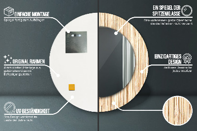 Miroir rond cadre imprimé Paille de bambou