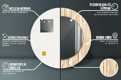 Miroir rond cadre imprimé Paille de bambou