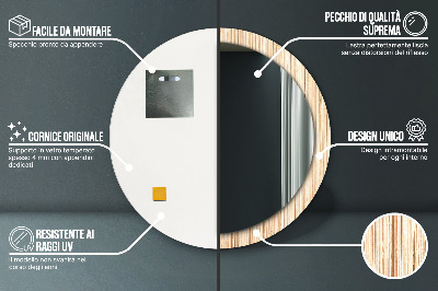 Miroir rond cadre imprimé Paille de bambou