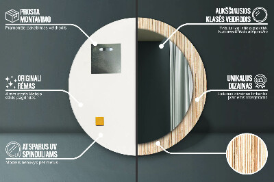 Miroir rond cadre imprimé Paille de bambou