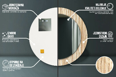 Miroir rond cadre imprimé Paille de bambou