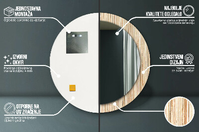 Miroir rond cadre imprimé Paille de bambou