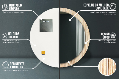 Miroir rond cadre imprimé Paille de bambou