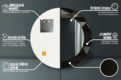 Miroir rond cadre imprimé Noir abstrait
