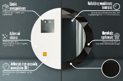 Miroir rond cadre imprimé Noir abstrait