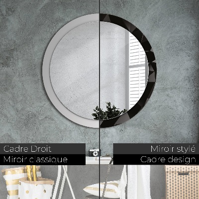 Miroir rond cadre imprimé Noir abstrait