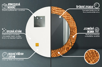 Miroir rond cadre avec impression Bois de chêne