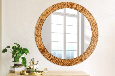 Miroir rond cadre avec impression Bois de chêne