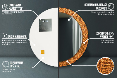 Miroir rond cadre avec impression Bois de chêne