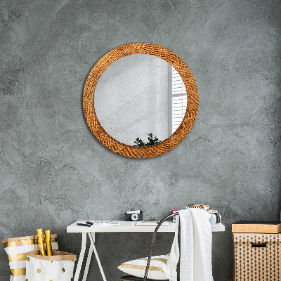 Miroir rond cadre avec impression Bois de chêne