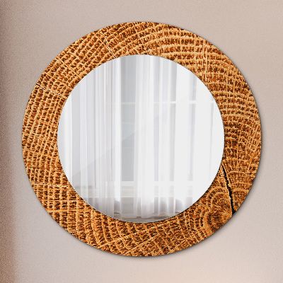 Miroir rond cadre avec impression Bois de chêne