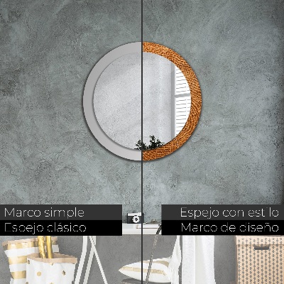 Miroir rond cadre avec impression Bois de chêne