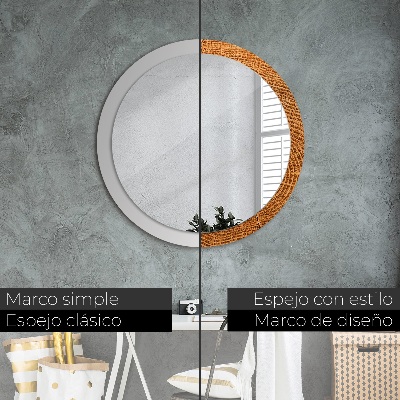 Miroir rond cadre avec impression Bois de chêne