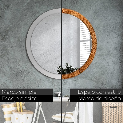 Miroir rond cadre avec impression Bois de chêne