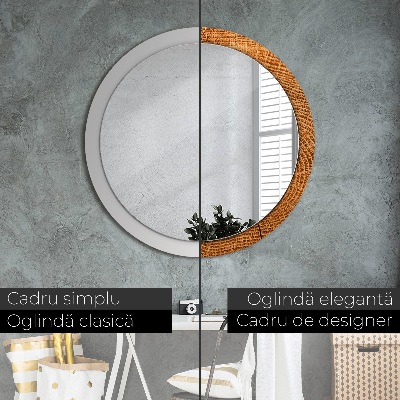 Miroir rond cadre avec impression Bois de chêne