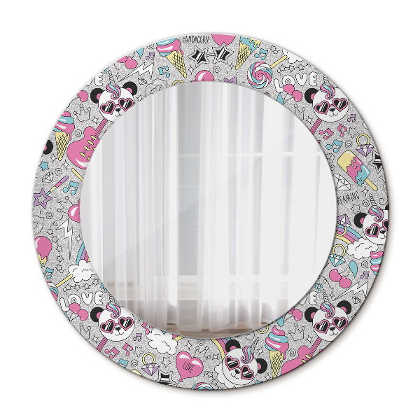 Miroir rond avec décoration Panda licorne